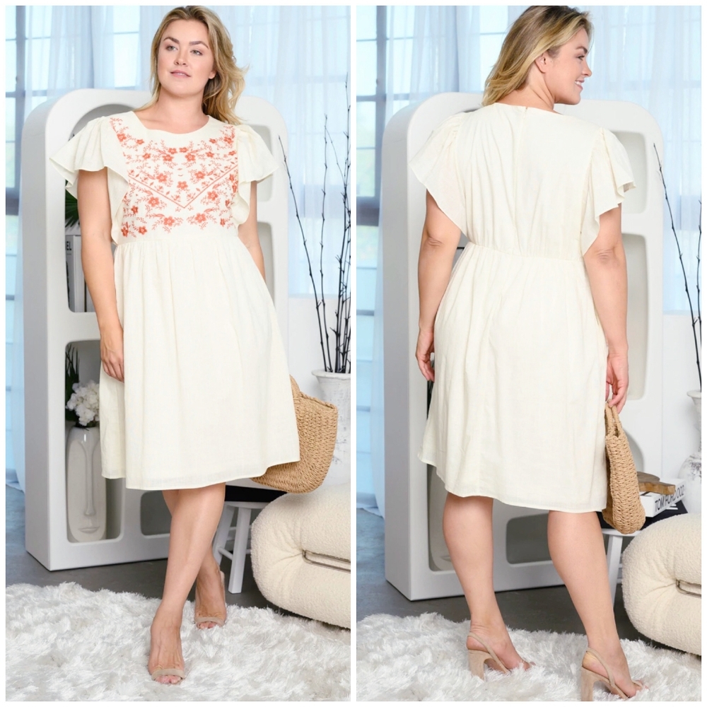 LAST 1❗️POLAGRAM Plus Size Boho Chic Ivory Embroidered Dress - Picture 5 of 5